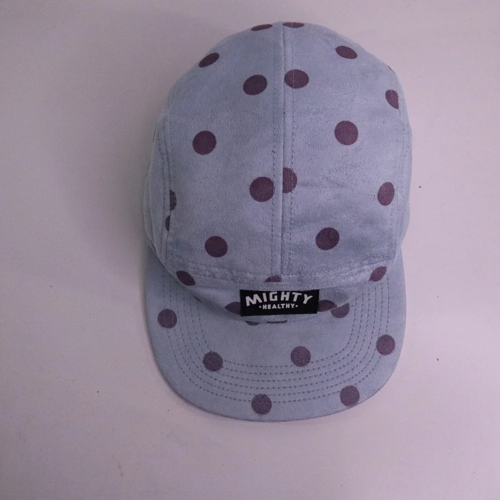 MIGHTY HEALTHY 5 Panel Mens Hat Polka Dot Blue Adjustable Strap Made in USA